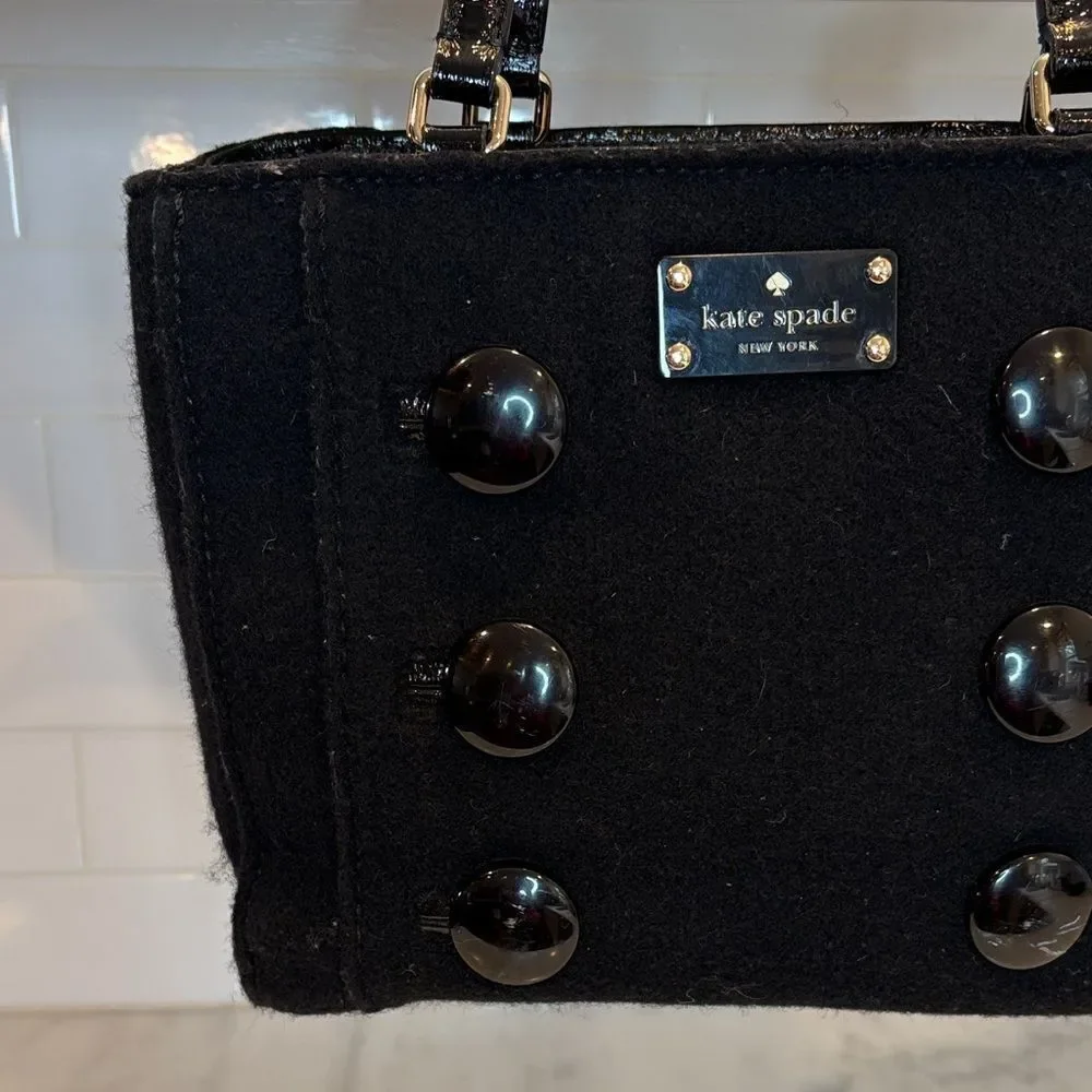 Kate Spade Purse Handbag Quinn Beantown Wool Button Satchel Pocketbook